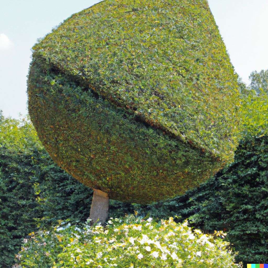 topiary in the shape of the discovery of gravity